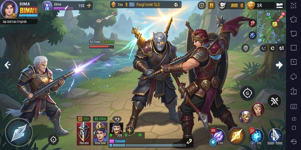 Screenshot utama BIMA11 menampilkan pertarungan seru dengan visual menawan.