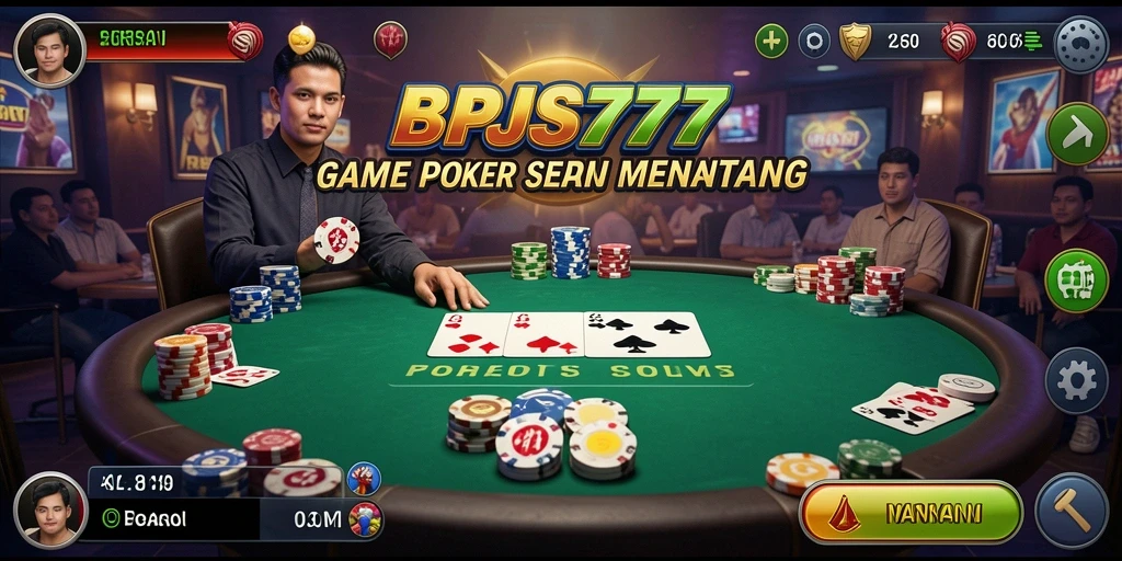 Screenshot gameplay BPJS777 menunjukkan aksi Poker yang mendebarkan.