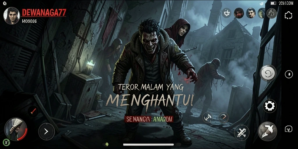 Skrinsut gameplay dari <strong>DEWANAGA77</strong> yang menunjukkan suasana horror yang mencekam.