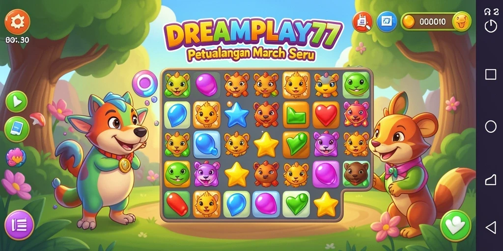 Screenshot utama DREAMPLAY77 menampilkan momen seru dalam permainan Match-3.
