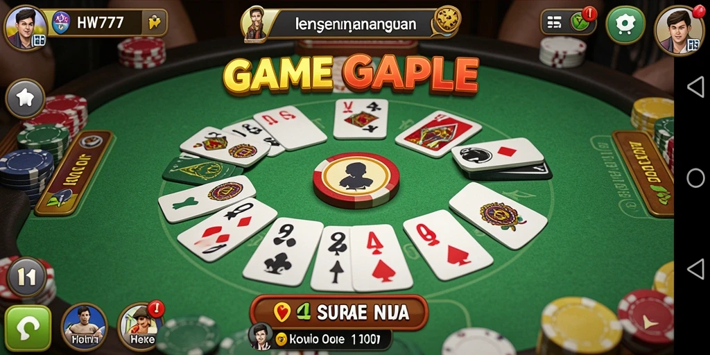 Tampilan gameplay HW777 yang menarik dengan suasana permainan Gaple.