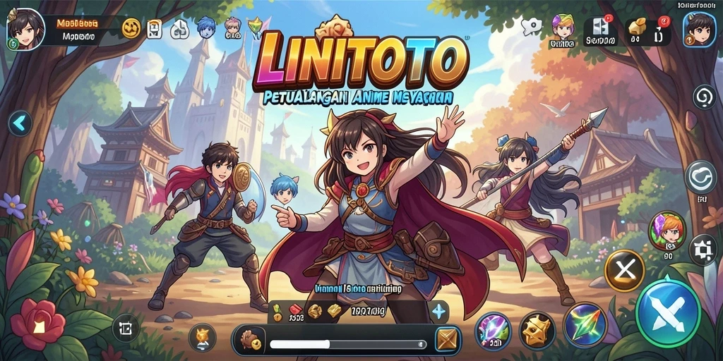 Screenshot permainan <strong>LINITOTO</strong> yang menampilkan aksi karakter anime.