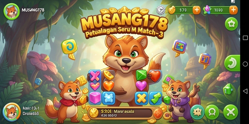 Tampilan menarik gameplay Match-3 dengan level yang menantang.