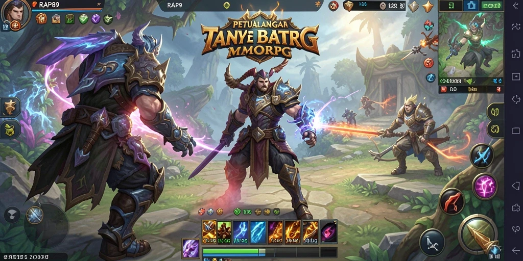 Tangkapan layar utama gameplay <strong>RAP89</strong> menunjukkan pertarungan epik dan eksplorasi karakter.