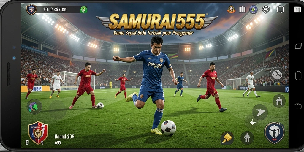 Tampilan gameplay seru dalam SAMURAI555 yang menggambarkan momen menegangkan di lapangan.